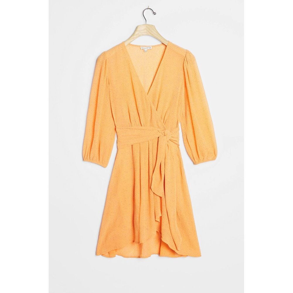 Anthropologie Moon River Celeste Wrap Dress Small Orange Chiffon‎ Wrap Tie Waist